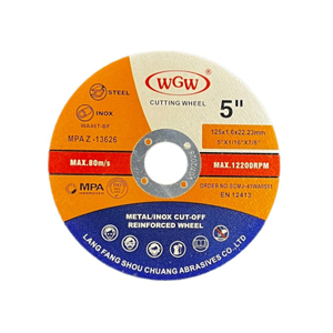 Disco de corte abrasivo profissional WGW T41-125x1.6x22.23mm para trabalho em metal e aço inoxidável para uso em rebarbadora 